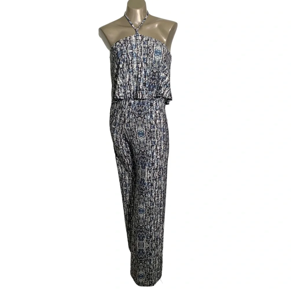 NEW! Deborah Viereck women’s XS jumpsuit printed stretch ruffle top sleeveless - Picture 3 of 10